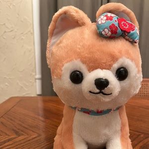 Amuse Mameshiba San Kyodai Plush 11” Floral Collar Bow Shiba Inu